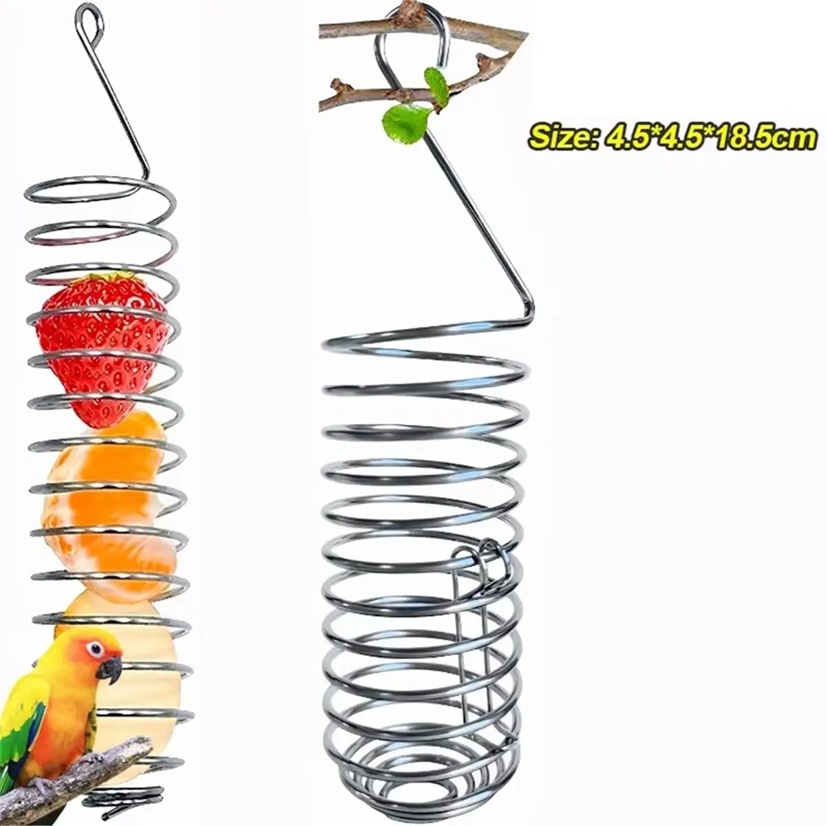 Oct Sale 4PCS Parrot Forager Feeder Stainless Steel Bird Hanging Feeder Vegetable Fruit Feeder Basket Food Container Home