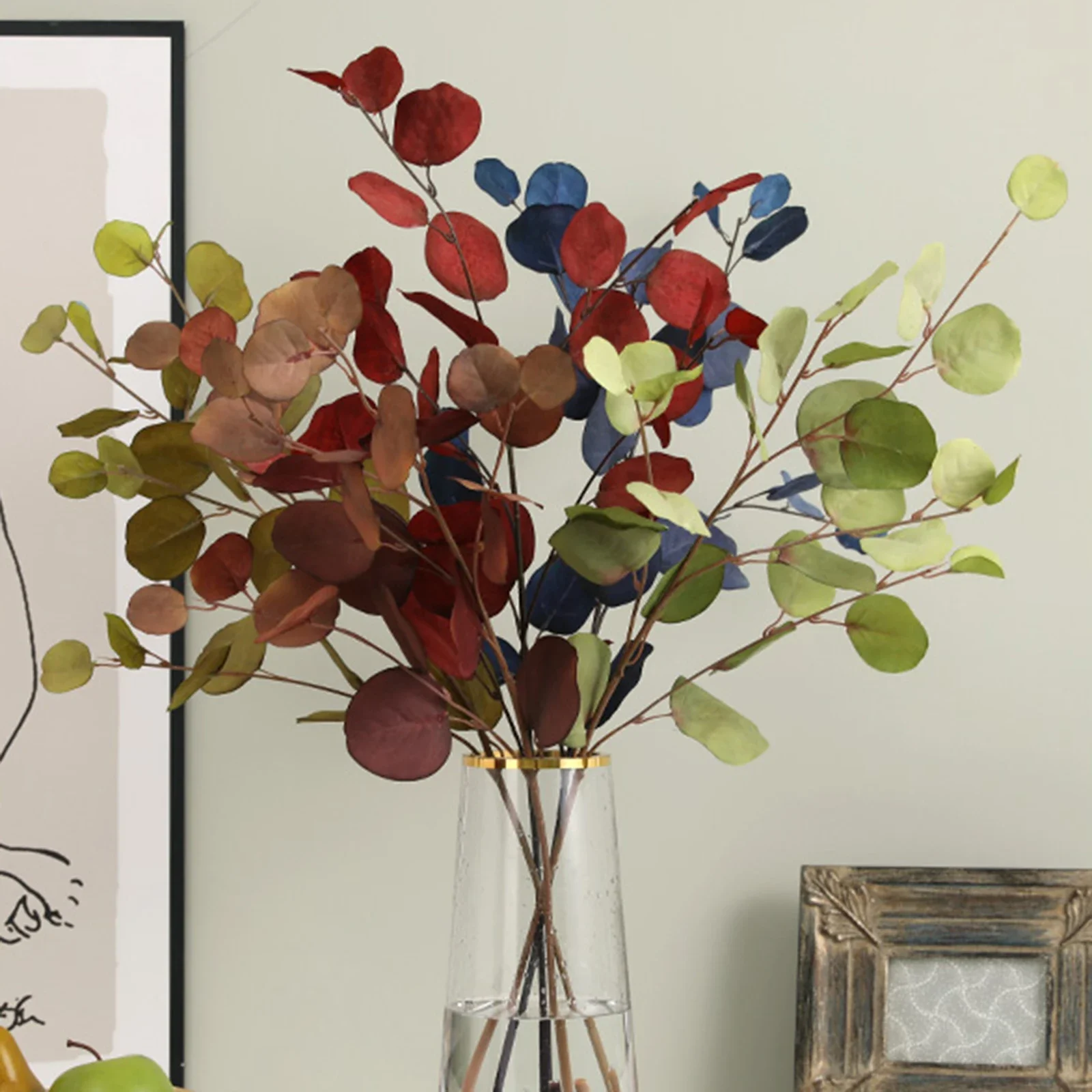 

Round Eucalyptus Leaf Home Decoration Wedding Flower Photo Props DIY Real Touch Forest Plastic Artificial Green Plants Branch