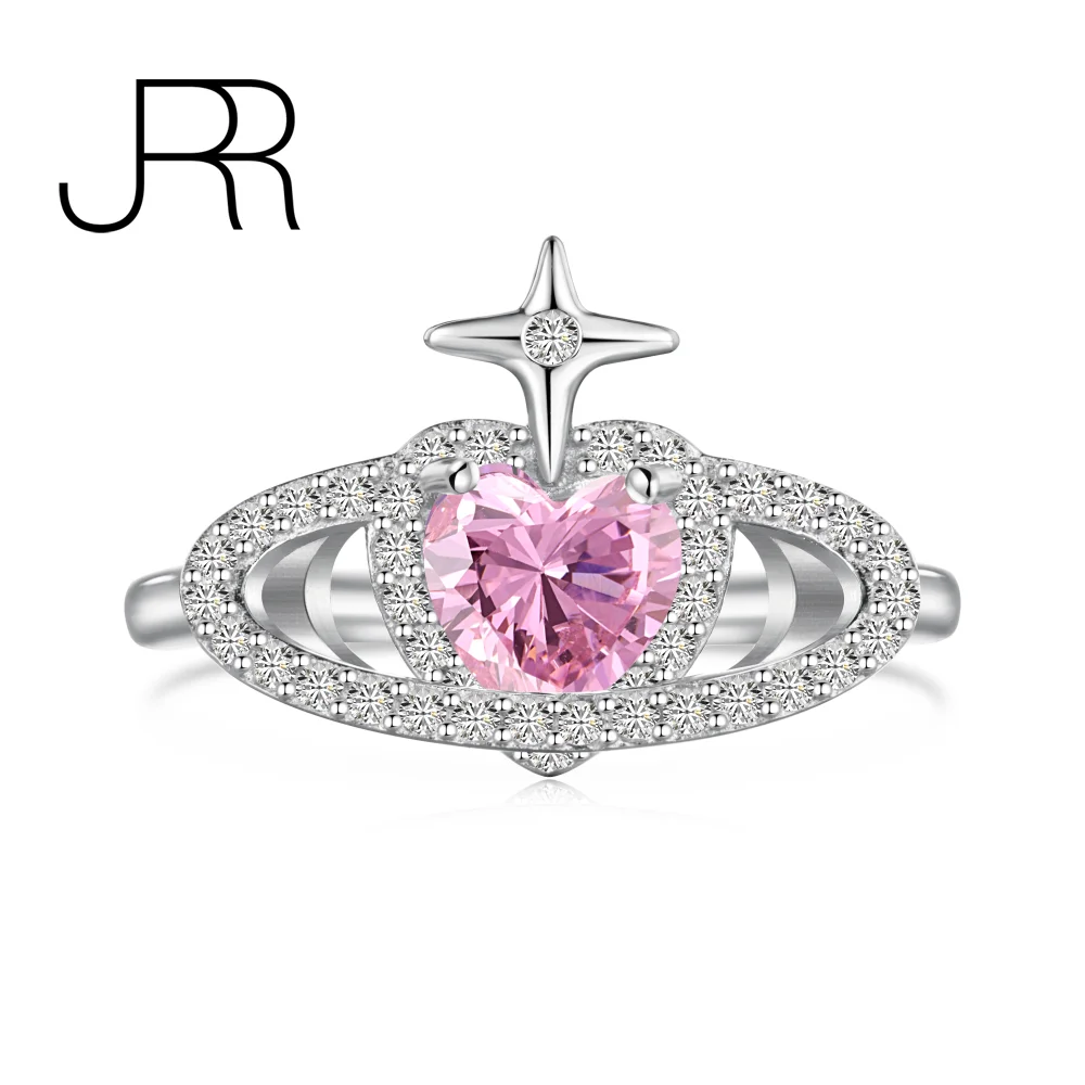 JRR Spakle Pink Heart 925 Sterling Silver Created Moissanite Wedding Engagement Party Ring Women Girls Gift Free Shipping