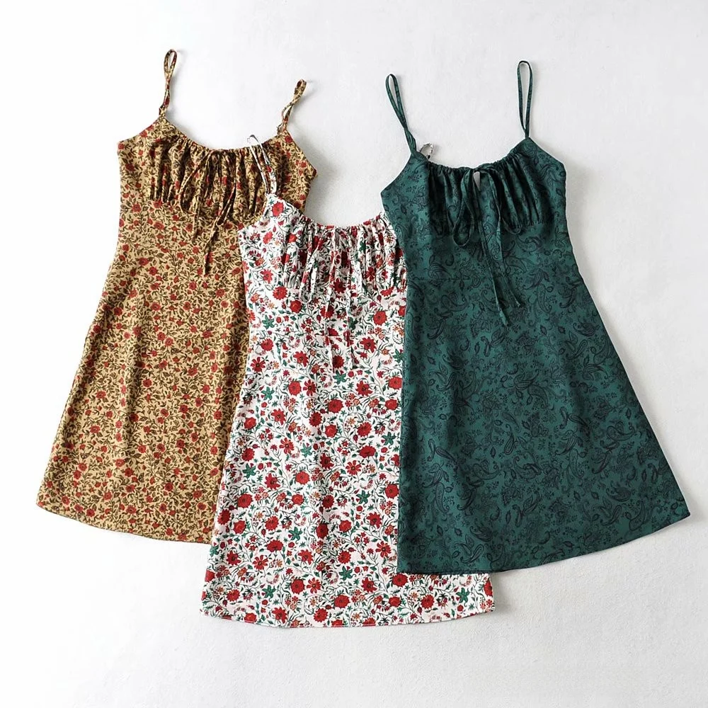 Retro Floral  Knot Belted Slim Fit ter Dr ort Skirt Women's Sle Street High Waist Svel Summer Faion