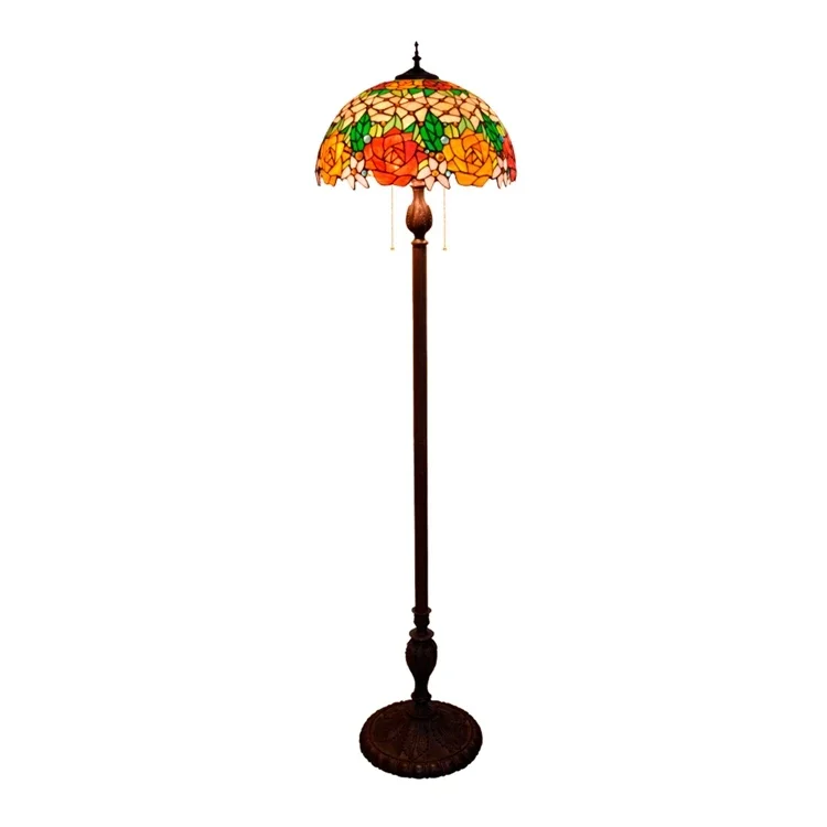 Rose Living Room Bedroom Foot Lamp Tifany Decoration Light Stained Glass Copper Jade Tiffany Style Floor Lamps