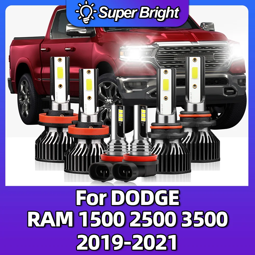 COB LED Headlight Bulbs 100W 10000LM High Low Beam 6000K White Lights 12V Headlamps For DODGE RAM 1500 2500 3500 2019 2020 2021