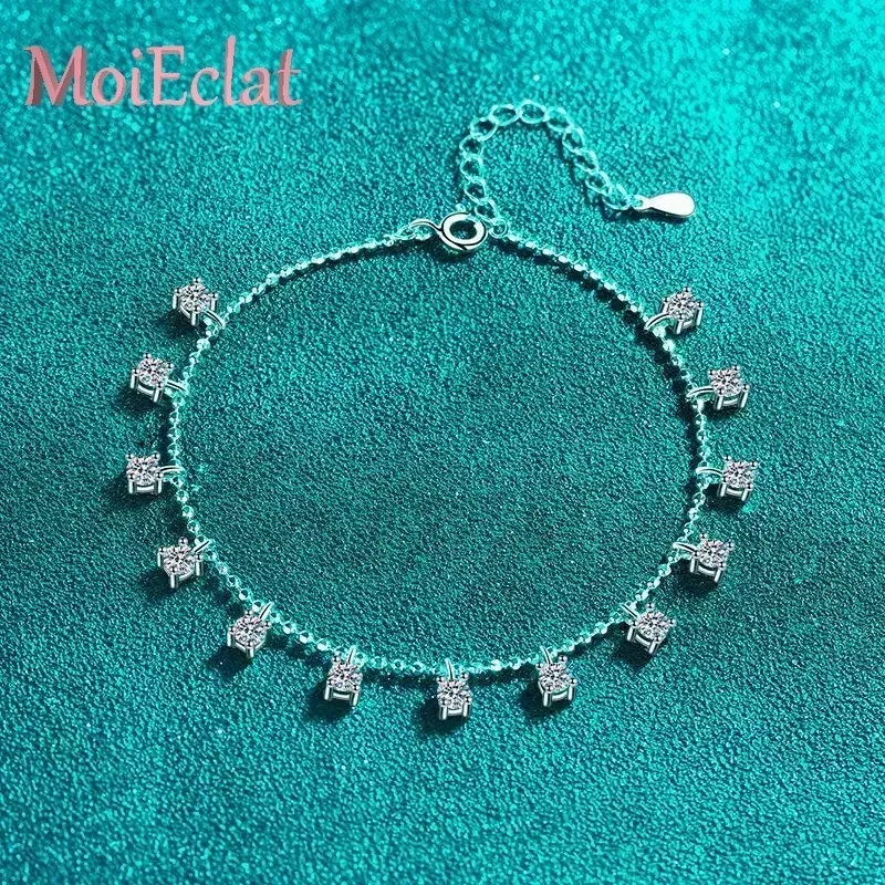 Elegant 1.3/3.9ct Moissanite Platinum PT950 Tassel Four Claw Bracelet, Delicate Chic Design for Women Luxury Wedding Jewelry