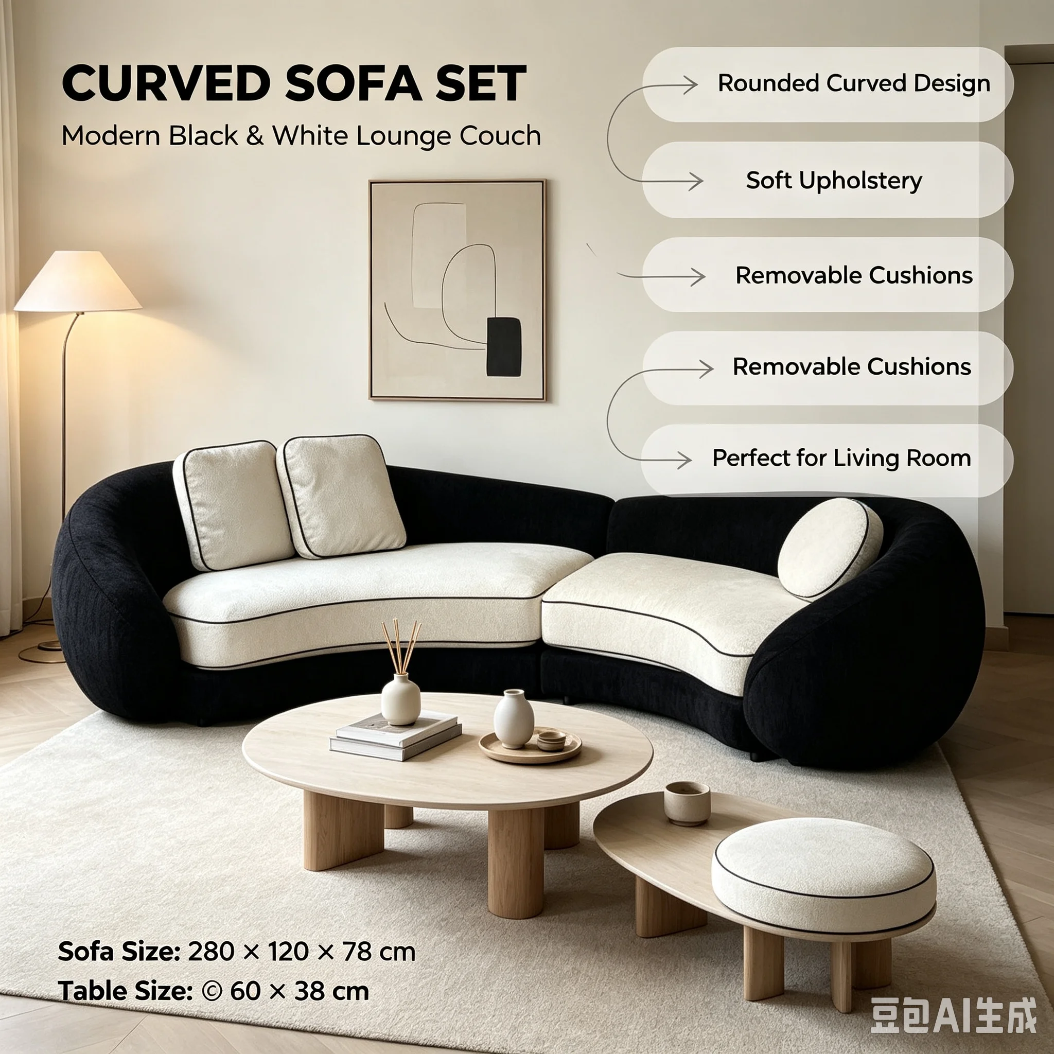 SCY curved moon sofa living room villa sitting area retro multi-person fabric semi-circular sofa