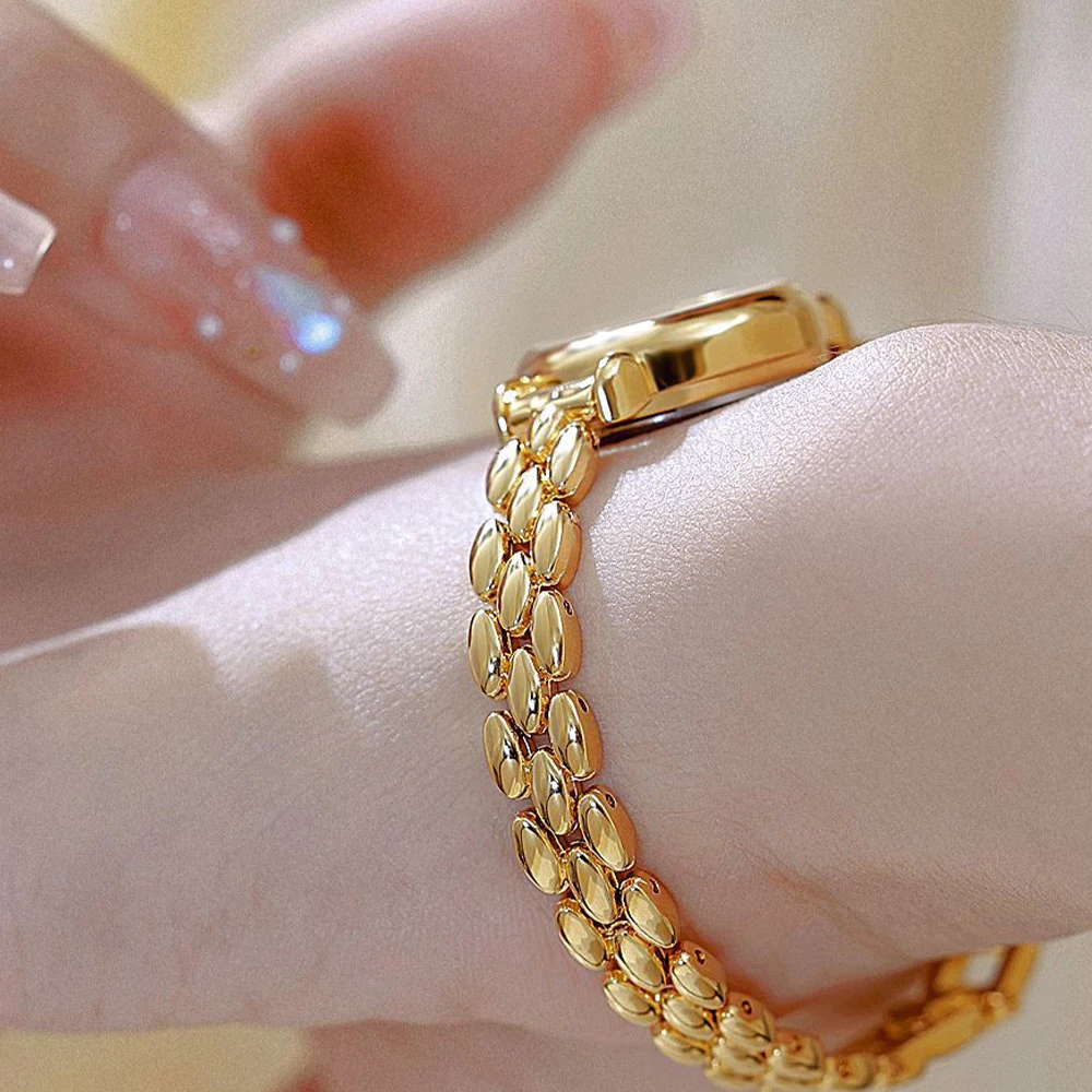 BS ビーシスター 新しいライト高級シンプルなレトロなスモールチェーン腕時計女性のファッションカジュアル日常着女性の腕時計ゴールド