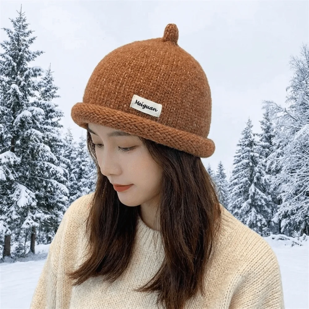 Fashion Solid Color Knitted Beanies Cap Rolled Edge Keep Warm Melon Skin Hat Beret Multifunction Pacifier Cap Men