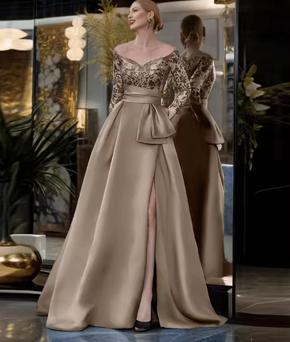 

Атласные платья для выпускного вечера Женские вечерние платья с разрезом для особых мероприятий Платье для мамы Грейс Кружевное элегантное свадебное платье по индивидуальному заказу для гостей