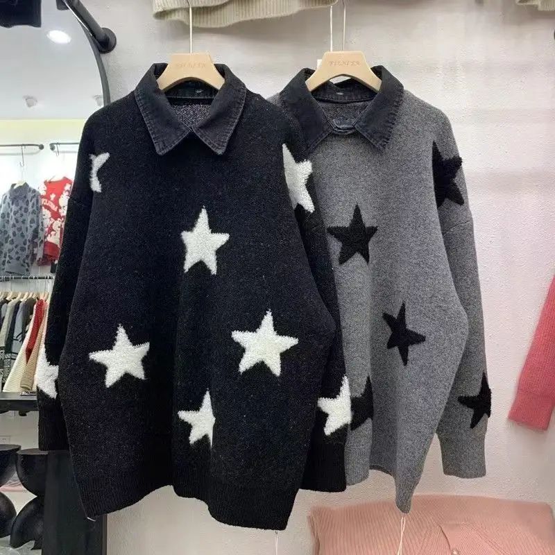 

Women Harajuku Stylish Pullover Sweater Long Sleeve Printed Casual Slim Jumpers Zipper Stand Collar Tops Autumn Winter 2025