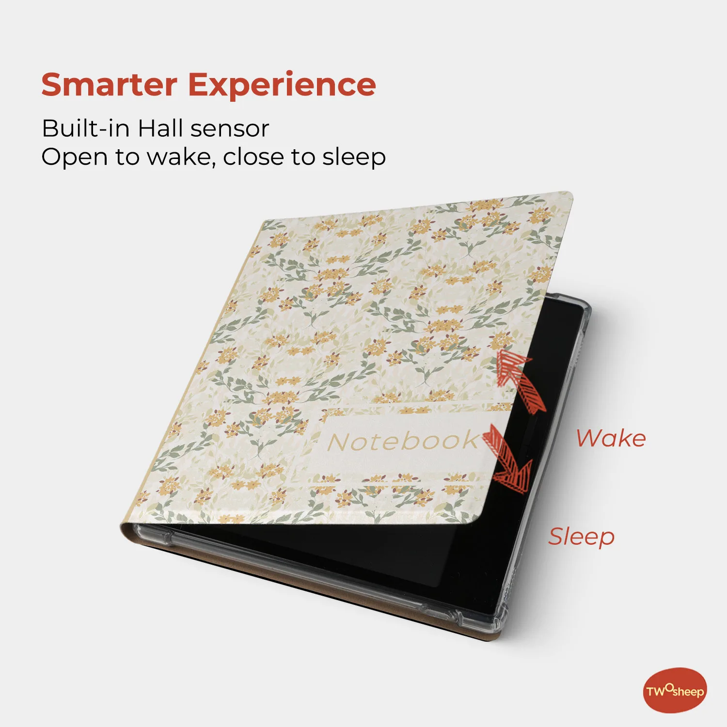 twosheep Floral Notebook Abnehmbare magnetische Hülle passend für Boox Go7 Go Color7 GenII GenI Leaf3 Leaf3c Leaf2 7" Auto Sleep Shell – Detail 7