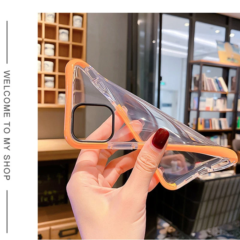 Shockproof Orange Phone Case For iPhone 11 13 12 14 15 16 17 Pro Max Air Transparent Soft Candy Color Frame Back Cover Case - Image 2