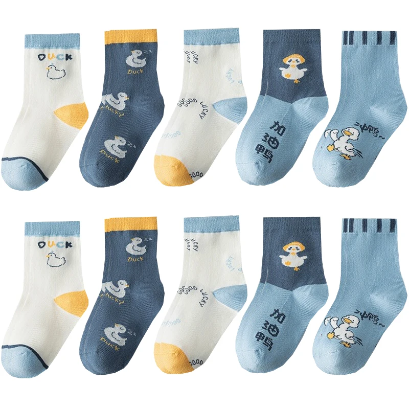 10 Pairs Boys Cartoon Duck Socks Children Baby Toddler Sport Socks School Student Spring Autumn Soft Kids Fashion Mid Tube Socks