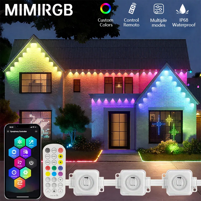 400FT Smart RGB Eave Lights App & Remote IP67 Permanent Outdoor LED String Lights Home New Year Christmas Birthday DIY Lighting