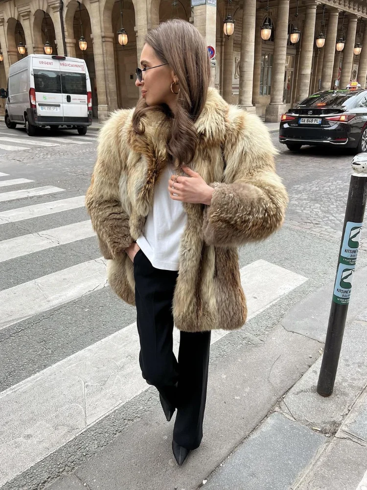 Elegant Women Faux Fur Thick Coat Fashion Lapel Long Sleeves Loose Cardigan Autumn Winter Chic Lady Warm Commuting Outerwear