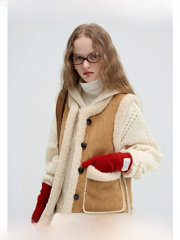 

Женский замшевый жилет VEGA CHANG, новинка зимы 202, свободная многослойная винтажная верхняя одежда, теплое круглое пальто с застежкой на пуговицы