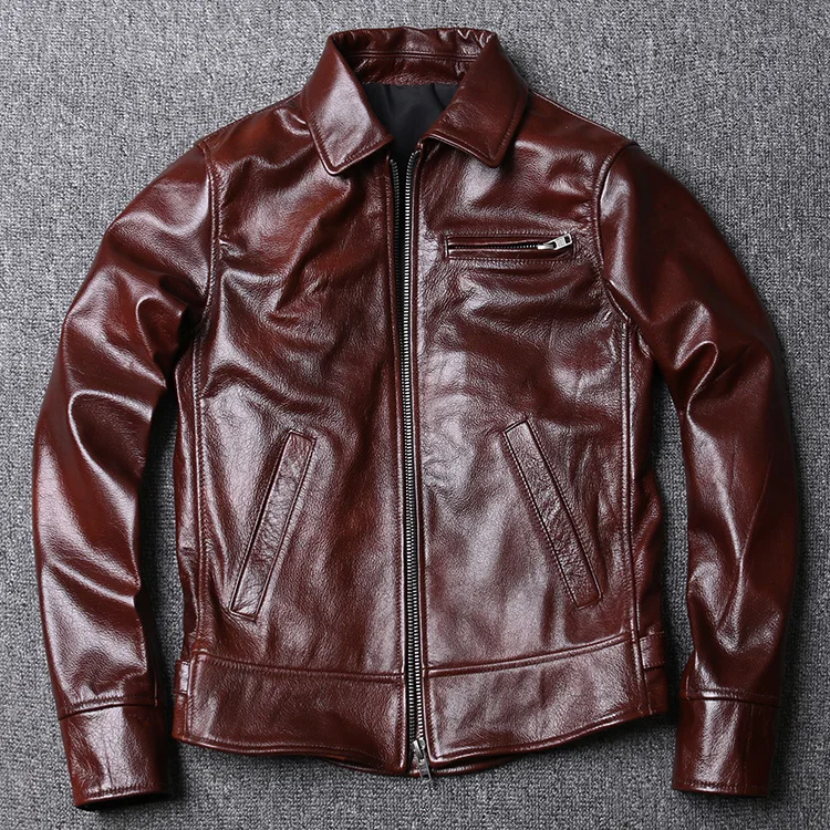 

New First Layer Cowhide Leather Short slim-fit Motorcycle Leather Jacket men's Tuxedo Leather Casual Coat Trend