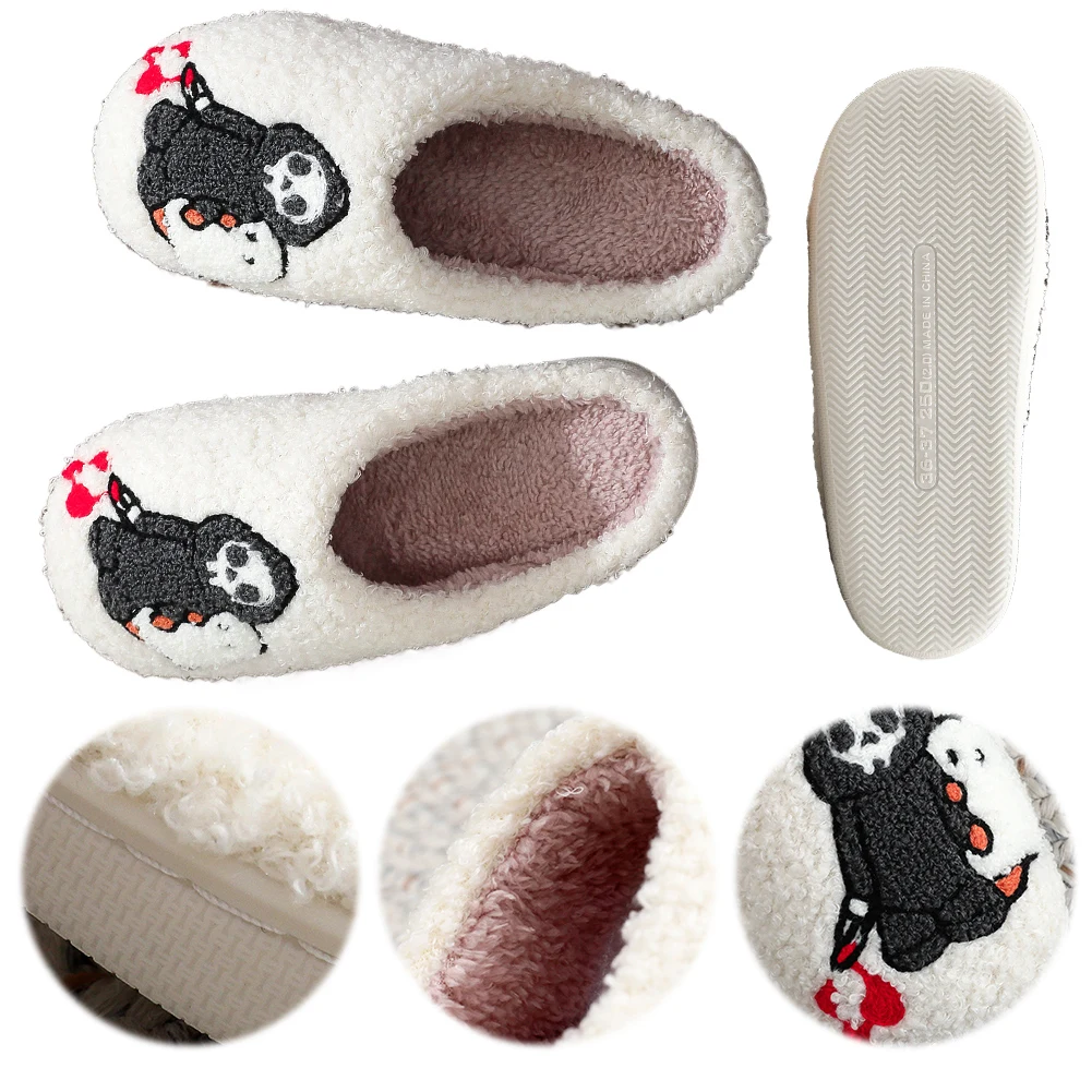 Halloween Plush Slippers Closed Toe Slippers Comfortable Warm Slip-on House Shoes Anti Slip Flat Thermal Slippers for Men Women