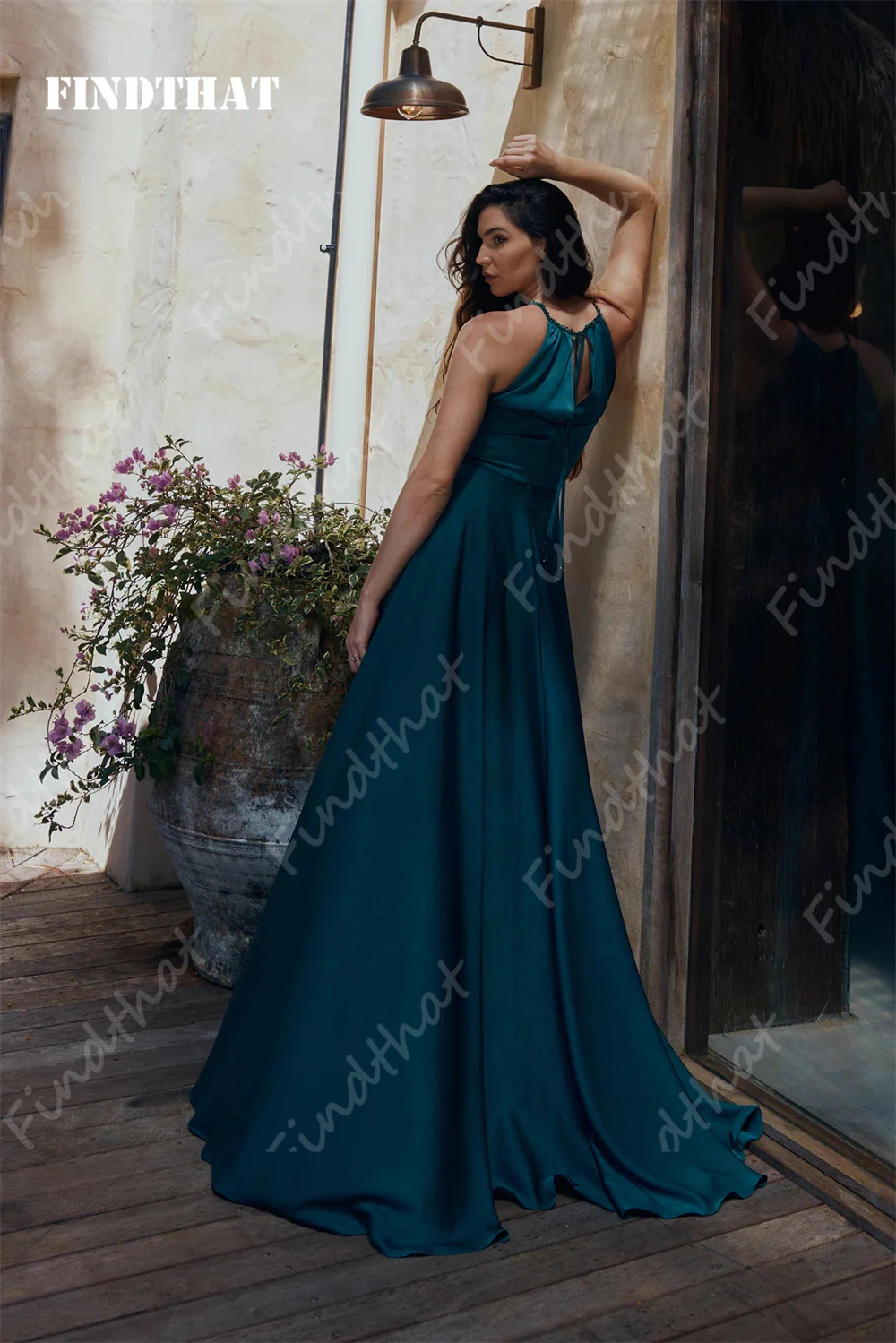 Findthat Sexy Halte Sleeveless Bridesmaid Dress for Party 2024 Floor Length Satin A-Line Elegant Evening Prom Gowns with Pocket