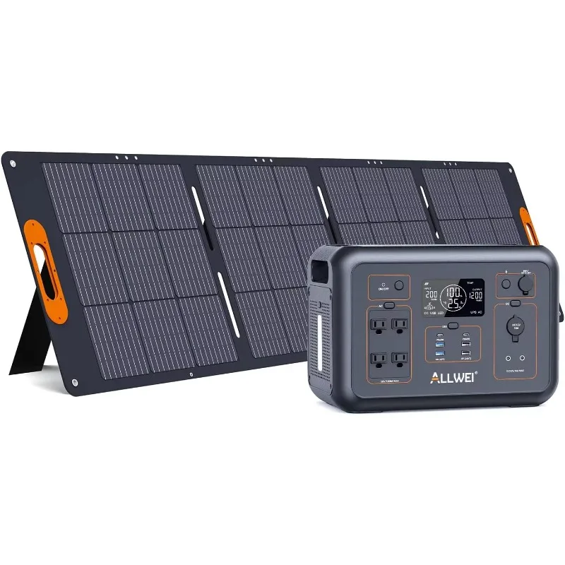 

LiFePO4 Solar Generator 1200W(2400W Peak) with1*200W Solar Panel, Fast Charge in1.5Hrs,1008Wh Portable Power Station,4 AC Outlet