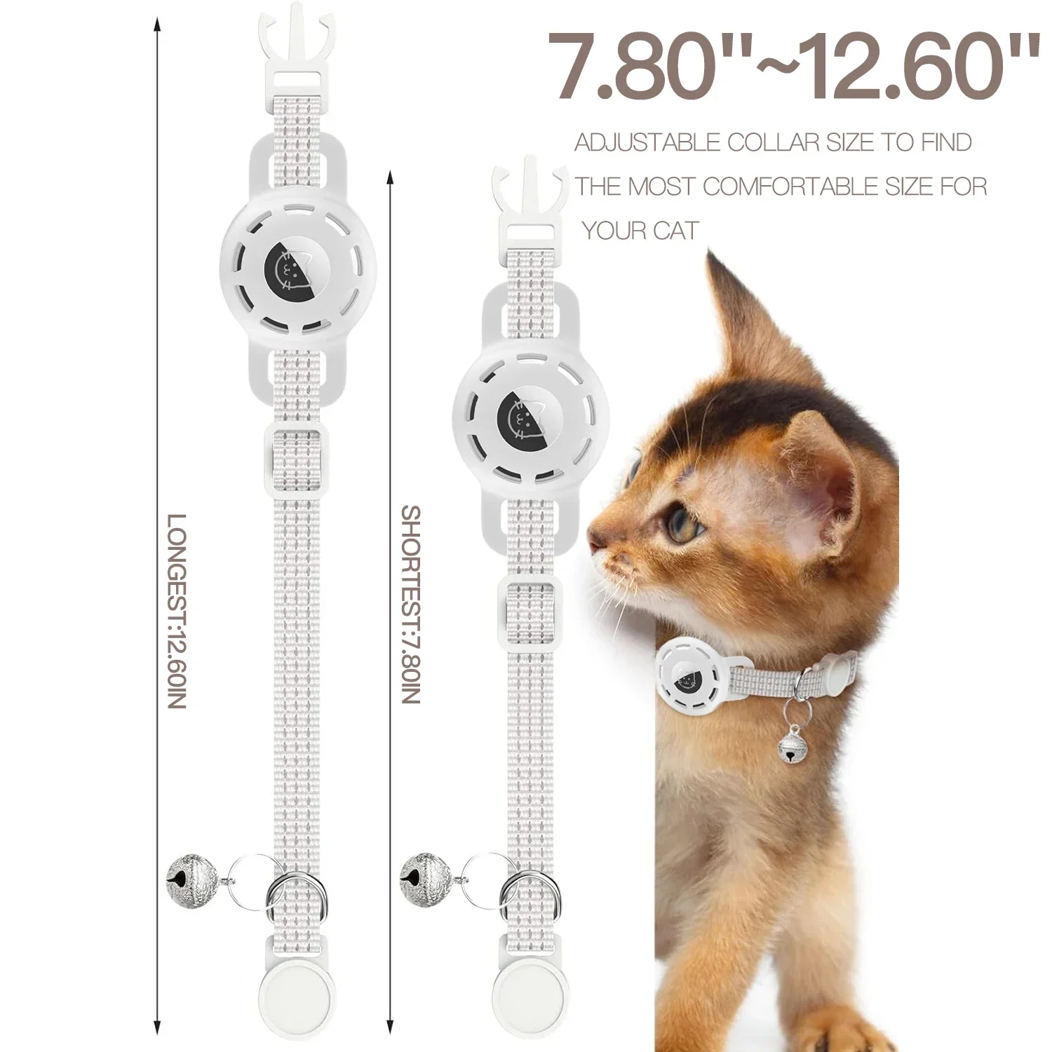 For Apple Tag Pet Collar for cats dogs, Reflective Kitten Collar with Airtag Holder and Bell for Girl Boy Cat, Safe Breakaway