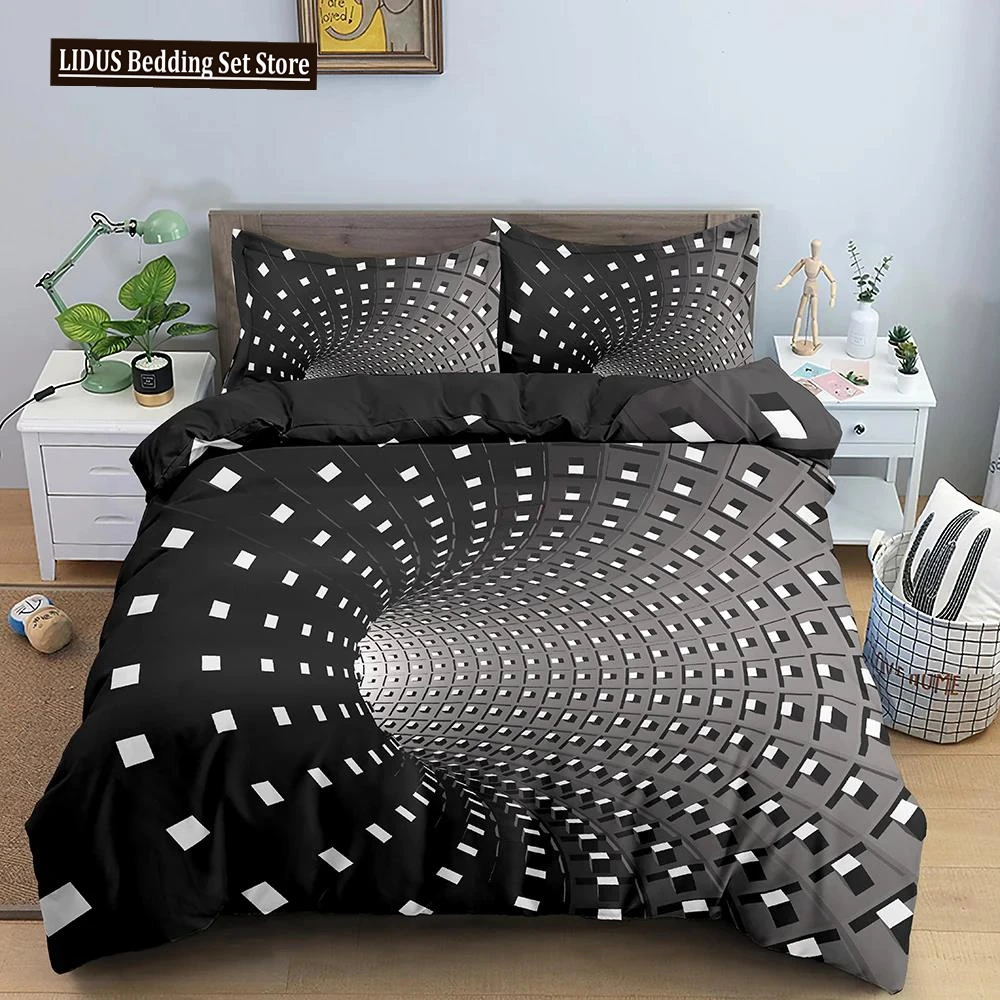 

Abstract Bedding Set 3D Printed Psychedelic Duvet Cover With Zipper Closure Queen Size Polyester Comforter Sets