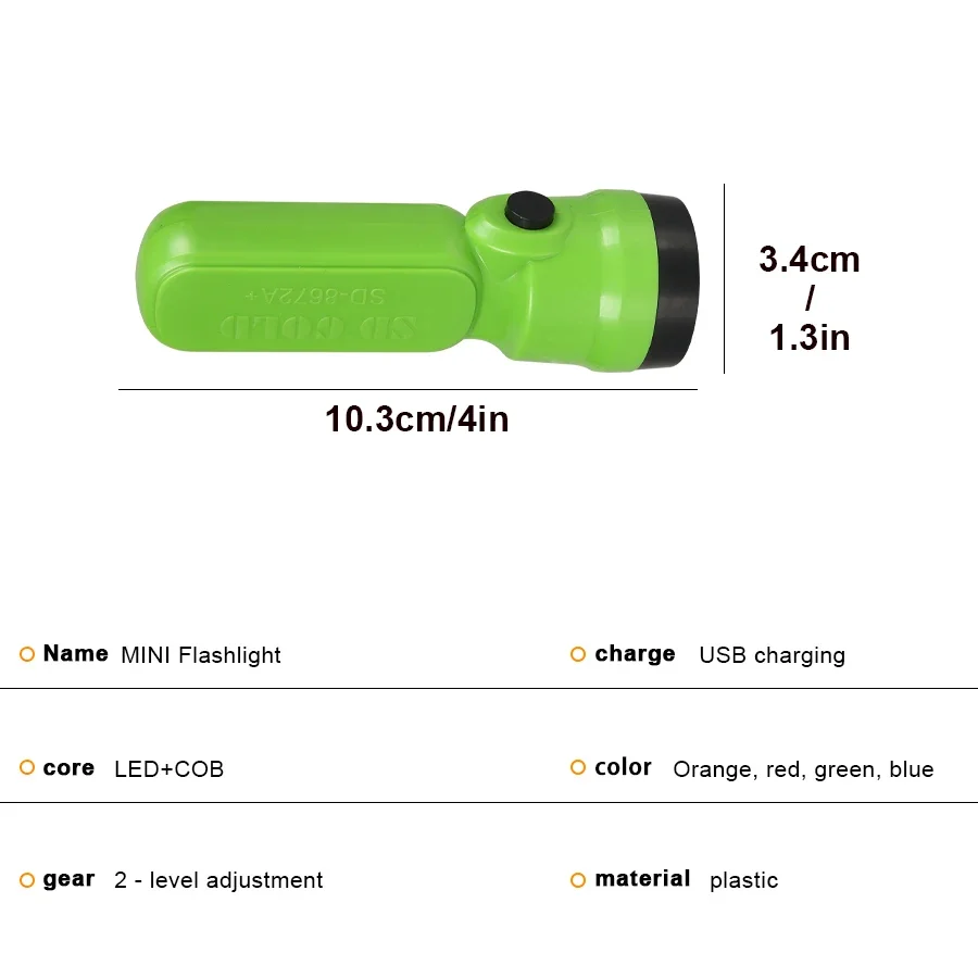 Mini LED Flashlight With COB Side Lights USB Rechargeable Torch Outdoor Portable Small Size Power Emergency Household Flashlight