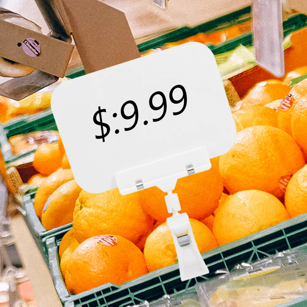 

5pcs Rewritable Fruit Price Tags Clips White Plastic Display Signs for Vendor Events Supermarket Retail Store