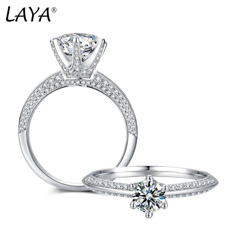 

LAYA 0.5/ 1 /2CT carat D Color Moissanite Brilliant Diamond Halo Engagement Rings 100% S925 Sterling Silver Moissanite Rings