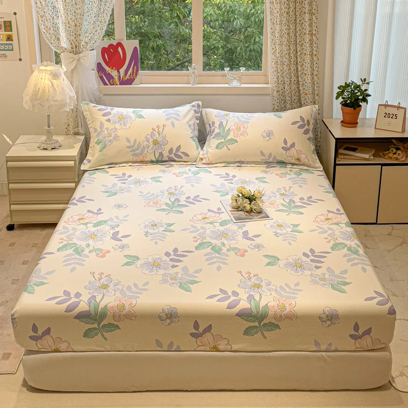 High Quality Printed Fitted Sheet Single Double Queen Size Mattress Cover With Elastic Band Bedsheet Soft Comfortable Fitsheet