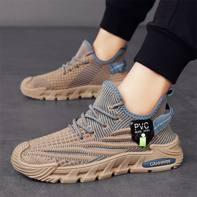 New Men Sports Shoes Breathable Knitted Fabric Sneakers Male Casual Walking Running Shoes Outdoor Non-Slip Platform Travel Shoes