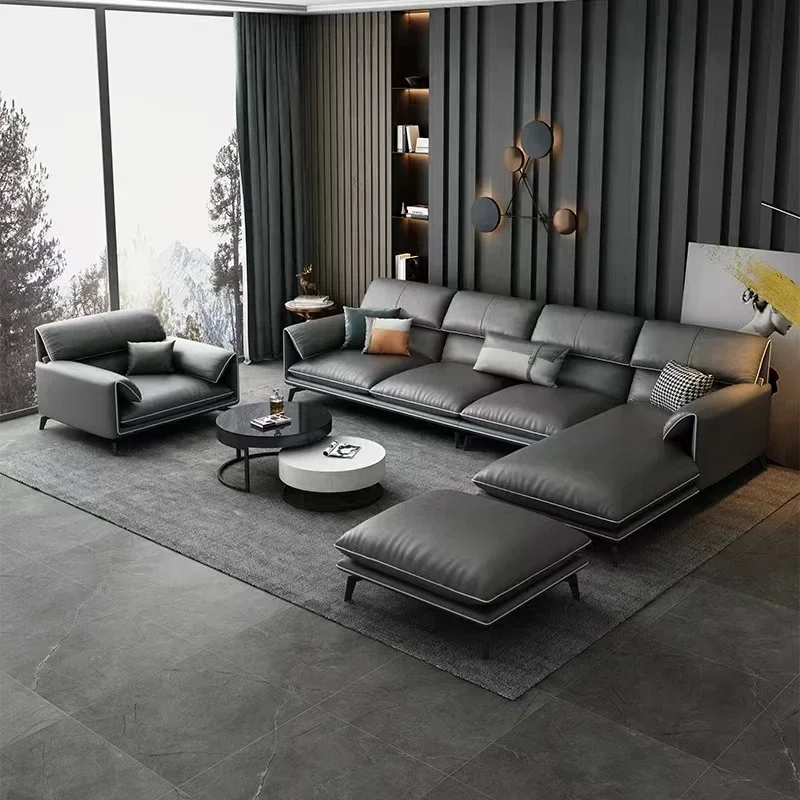 Sofá negro minimalista para sala de estar, sofás seccionales nórdicos de lujo, Salas Y sofás modernos de Europa, Muebles económicos