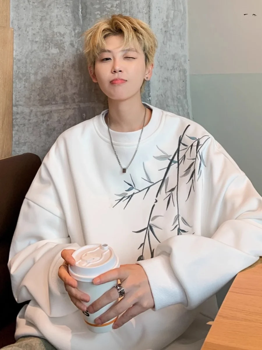 

Мужская толстовка оверсайз в американском ретро-стиле, осенне-зимняя, свободного кроя, модная, брендовая, на флисовой подкладке, утепленная, повседневная