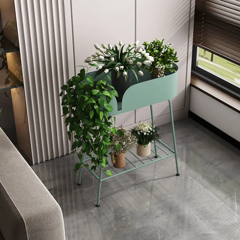 Double-layer iron balcony shelf green radish shelf living room floor-standing luxury flowers and plants indoor flower rack