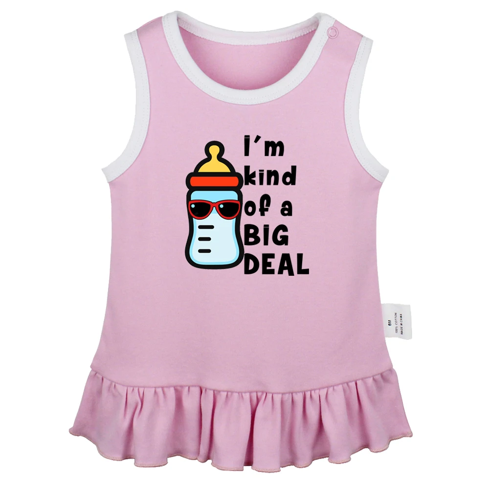 I'm Kind Of a Big Deal Sweet Fun Printed Baby Dresses Girls Cute Sleeveless Pleated Dress 0-24M Kids Summer Vest Dress Clothes