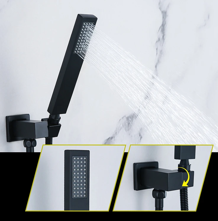 Système de douche de pluie de luxe noir mat, inverseur, ensemble de robinets de douche muraux au Design moderne, Kits de douche en laiton