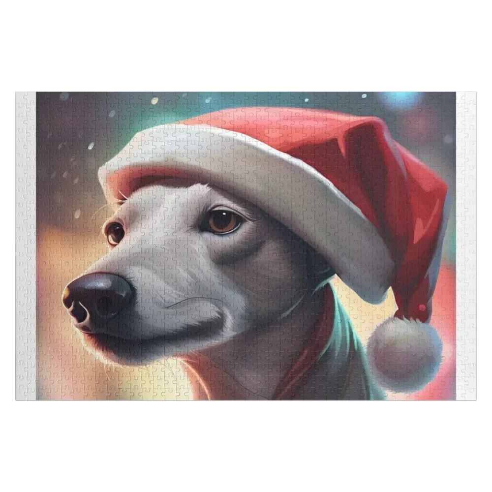 

Whippet in a Christmas Santa Hat Portrait Jigsaw Puzzle Custom Wood Works Of Art Wood Adults Puzzle