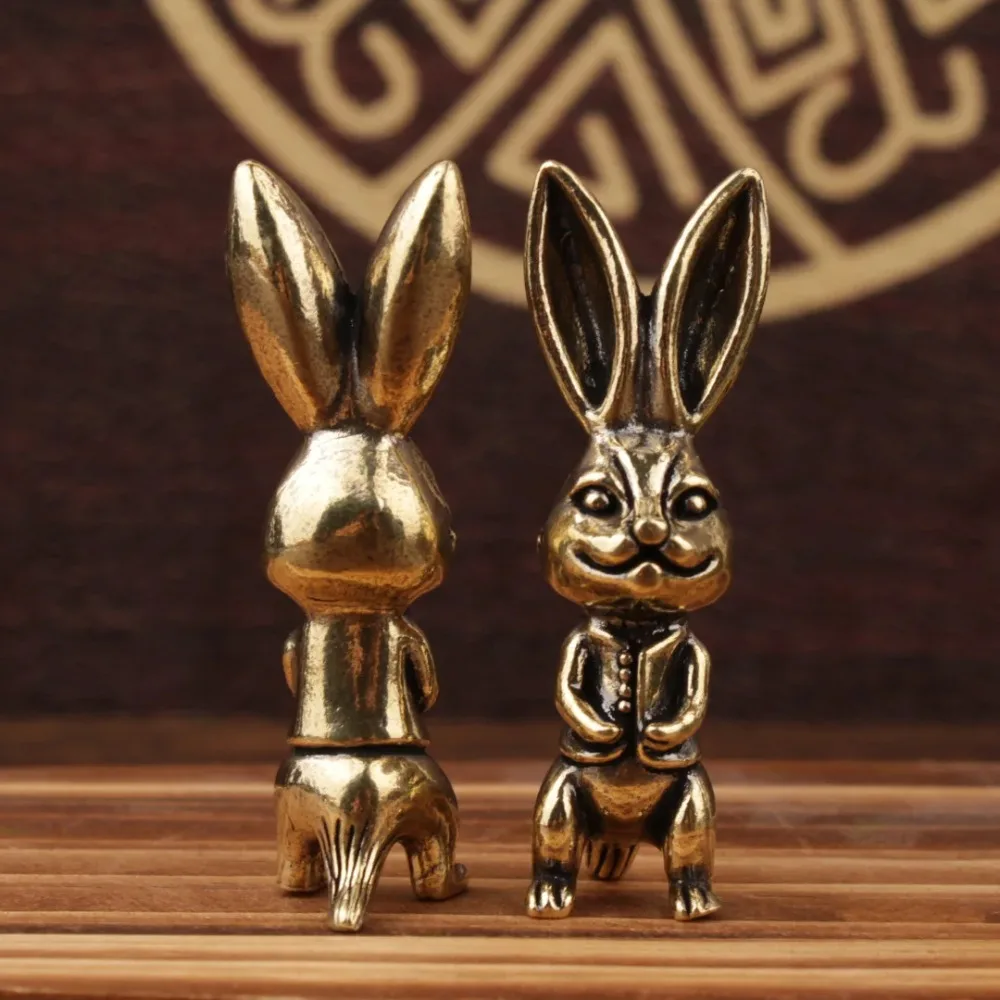 Cute Solid Brass Mini Animal Figurines Cat Rabbit Elephant Swan Ring Holder Desk Ornament for Home Bedroom Office Decor Use - view 2