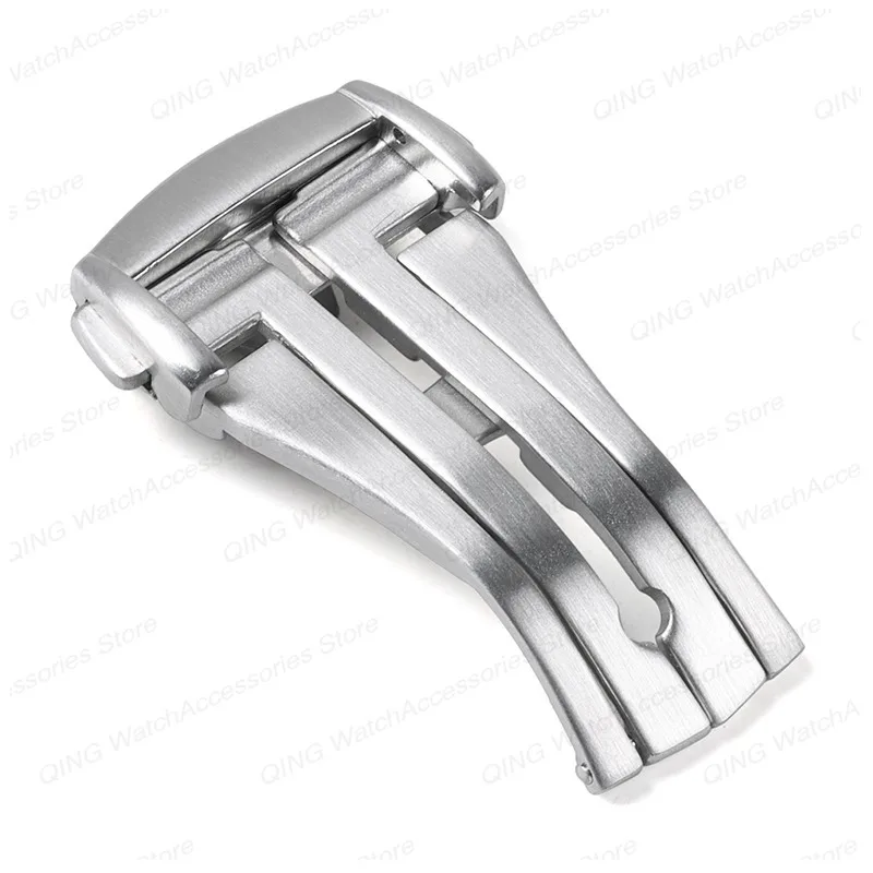 Solid Stainless Steel Folding Clasp for Leather Rubber Band 316L Metal Watch Buckle for Omega Matte Polished Double Press Button