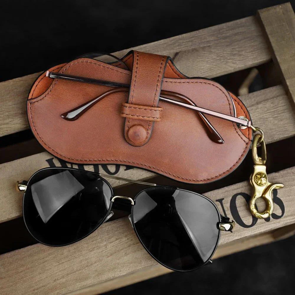 KLASSNUM Portable Vintage Glasses Case Men PU Leather Glasses Bag