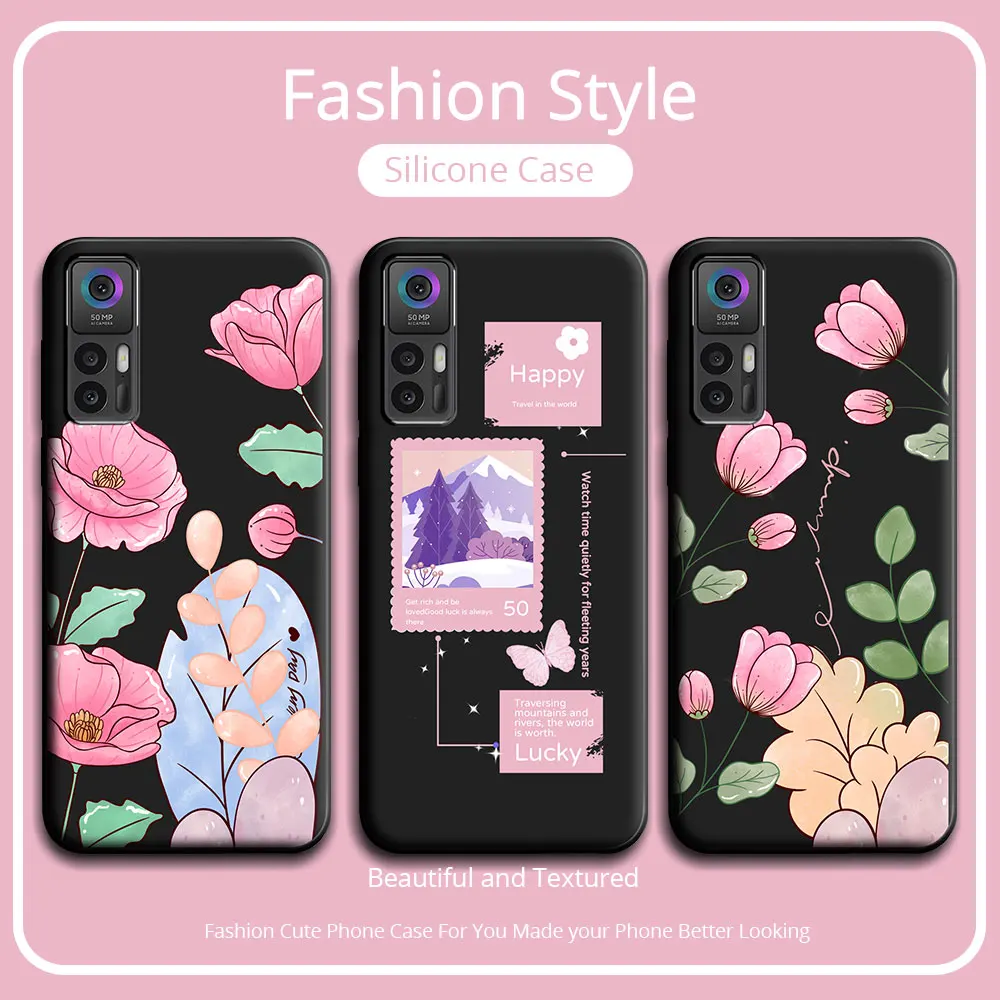 For TCL 30 SE 30E 30 5G Case Cute Panda Flower Soft Silicone Couple Phone Case For TCL 30 Plus Protect Shockproof Cartoon Cover