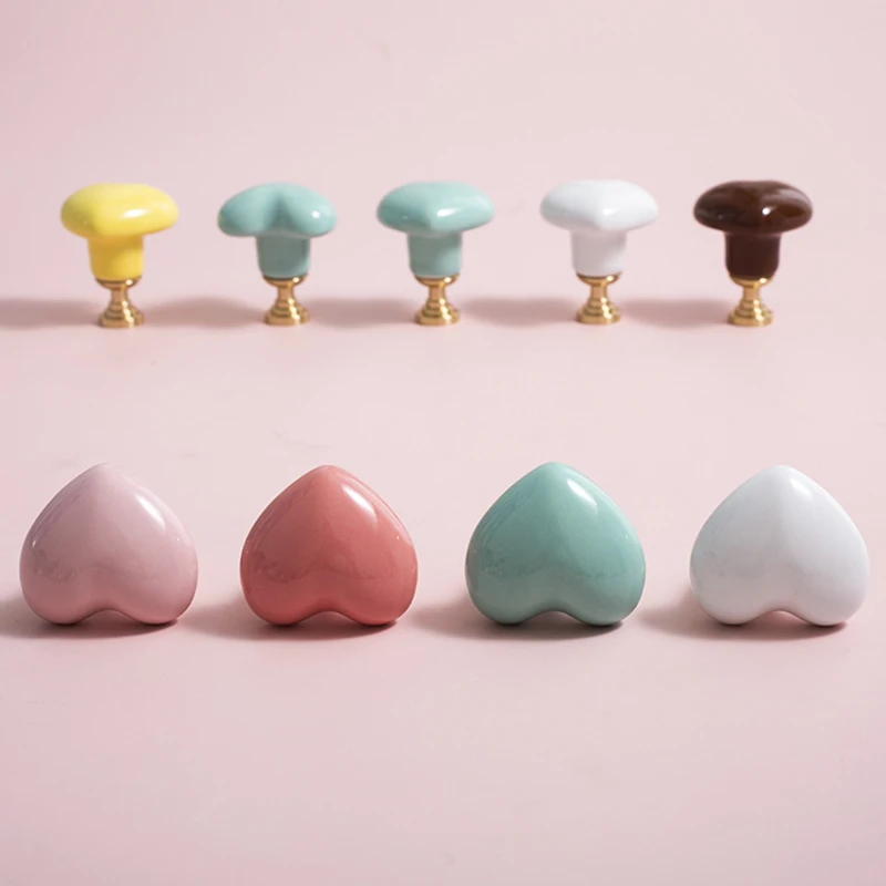 10PCS Ceramic+Brass Base Cute Love Furniture Handles Drawer Knobs Baby Children Room Kindergarten Playground Cabinet Pulls Knobs