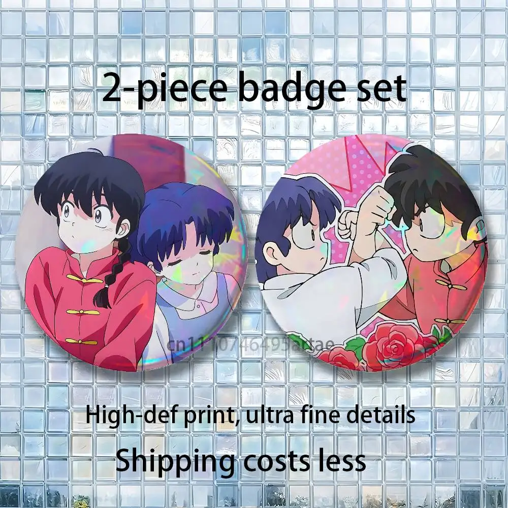 COOL Ranma 1 2 Brooches for Backpack Accessories 25,32,44,58,75mm Round Enamel Pins 2-piece set Cartoon Anime Badge