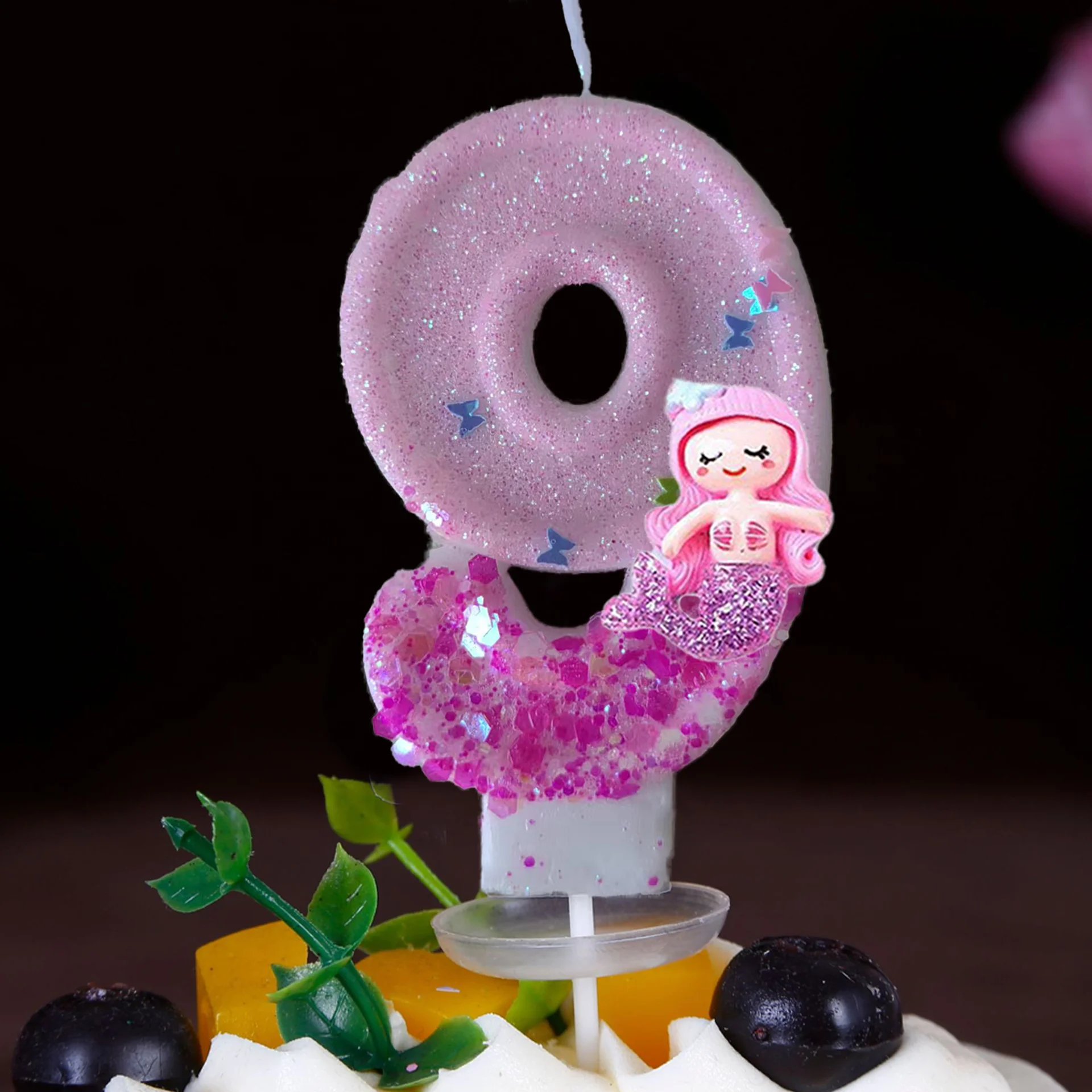Kuchen-Dekoration Geburtstagskerze Niedliche Rosa Meerjungfrau Kreative Digitale Kerze