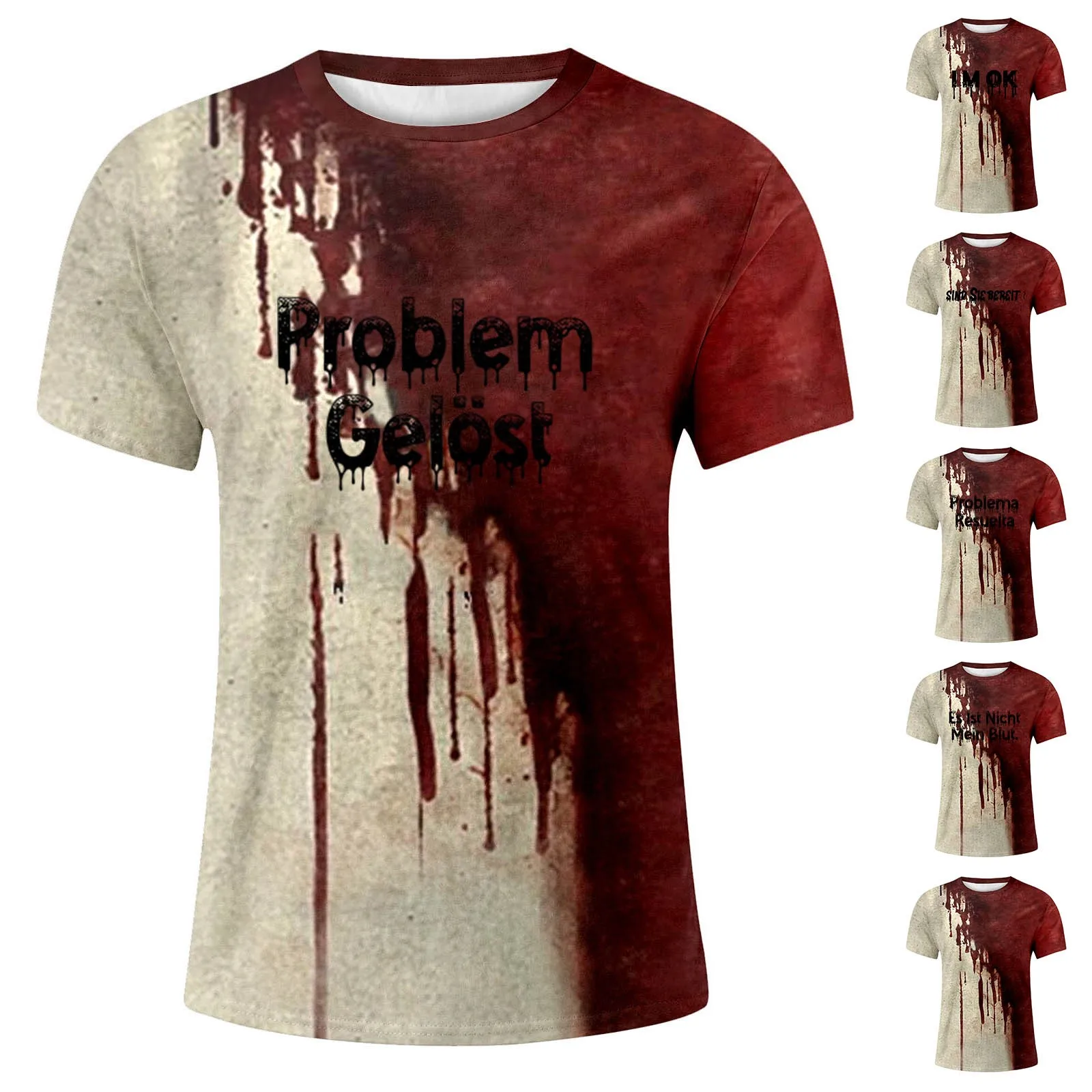 Halloween I'm Fine Bloody T-shirt Problem Graphic Shirts V-Neck Short Sleeve Streetwear Men Funny Tee