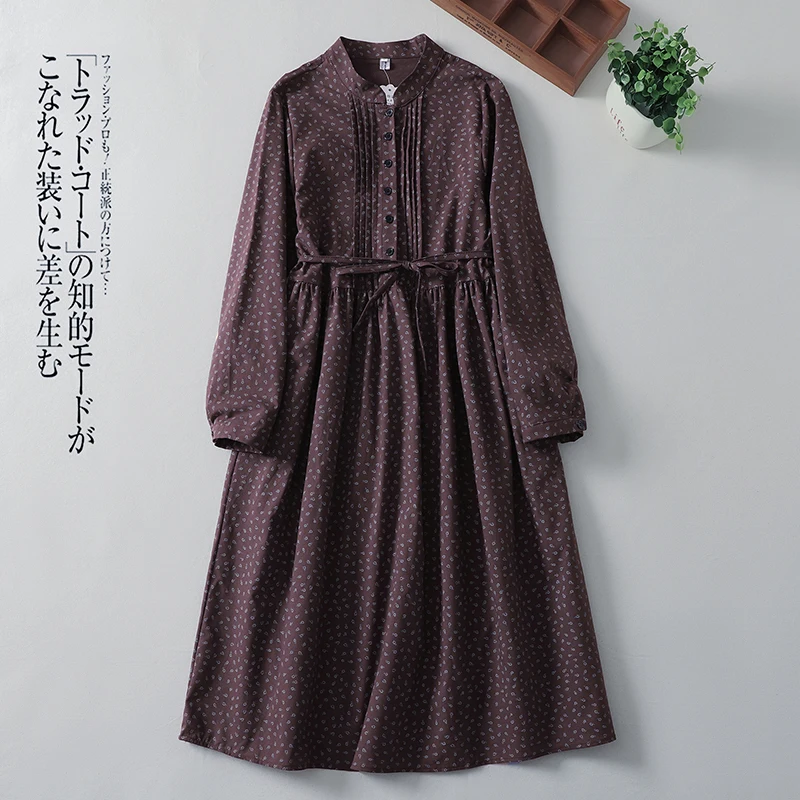 NYFS 2025 Spring Autumn New Cotton Linen Vintage Woman Dresses Vestidos Robe Ete Femme Elbise Loose Print Long Sleeve Long Dress