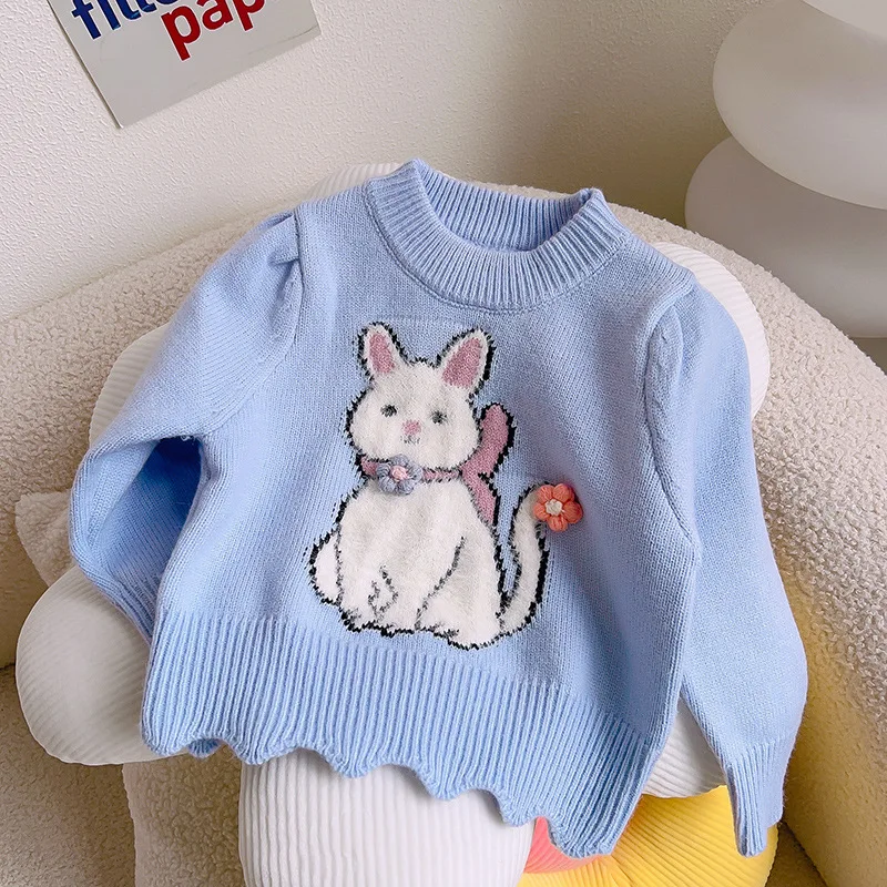 

Girls Cartoon Sweater Children 2024 New Autumn Collection Fashion Simple Casual Sweater Clothes Korean Sweet Style Top