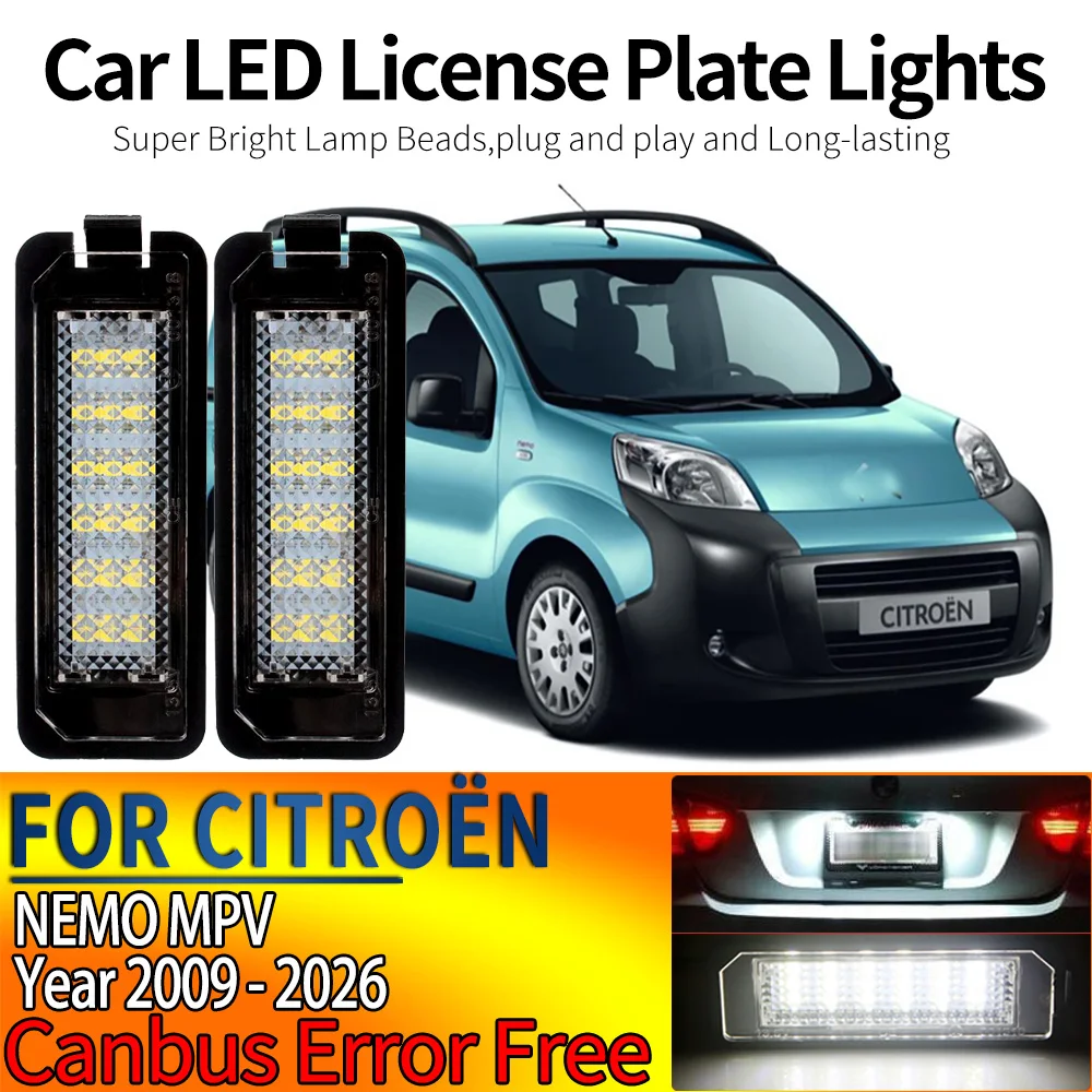 2Pcs Canbus No Error Car LED Number License Plate Lights For CITROËN, NEMO MPV, - 2009-2026 NEMO Box Body/MPV, Aa_  2008-2026