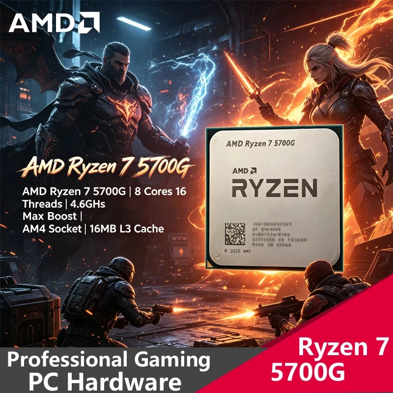 Procesador AMD Ryzen 7 5700G en Caja, 8C16T, 4.6GHz Boost, 16MB de Caché L3, Socket AM4, Gráficos Integrados, Procesador para Juegos de Escritorio