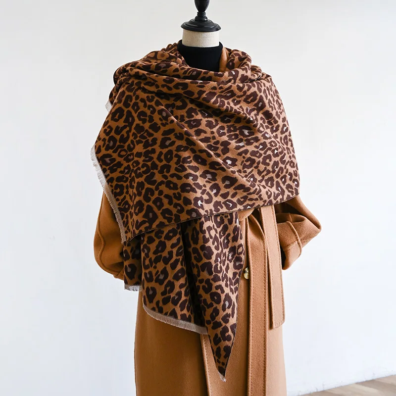 New Luxury Winter Leopard Two-Sided Cashmere Jacquard Scarves High Quality Women Thicken Wrap Shawl Ladies Wool Pashmina Scarf