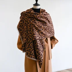 New Luxury Winter Leopard Two-Sided Cashmere Jacquard Scarves High Quality Women Thicken Wrap Shawl Ladies Wool Pashmina Scarf