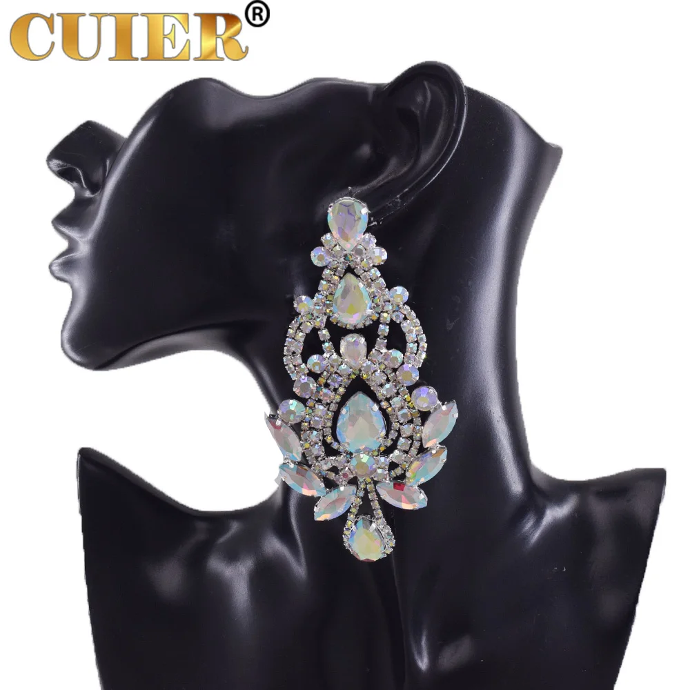 CuiEr 10.5cm Big size Drop Earrings for Wedding Bridal Jewelry Rhinestones glass water drop Women Earring Jet Hematite plating